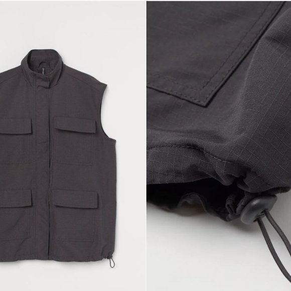 H&M Oversized Grey/Black Utility Vest - Sz. Small - Picture 2 of 9